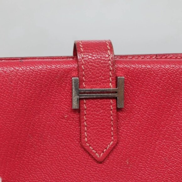 HERMES Wallet Leather Red Silver Auth 142361 - Picture 9 of 16